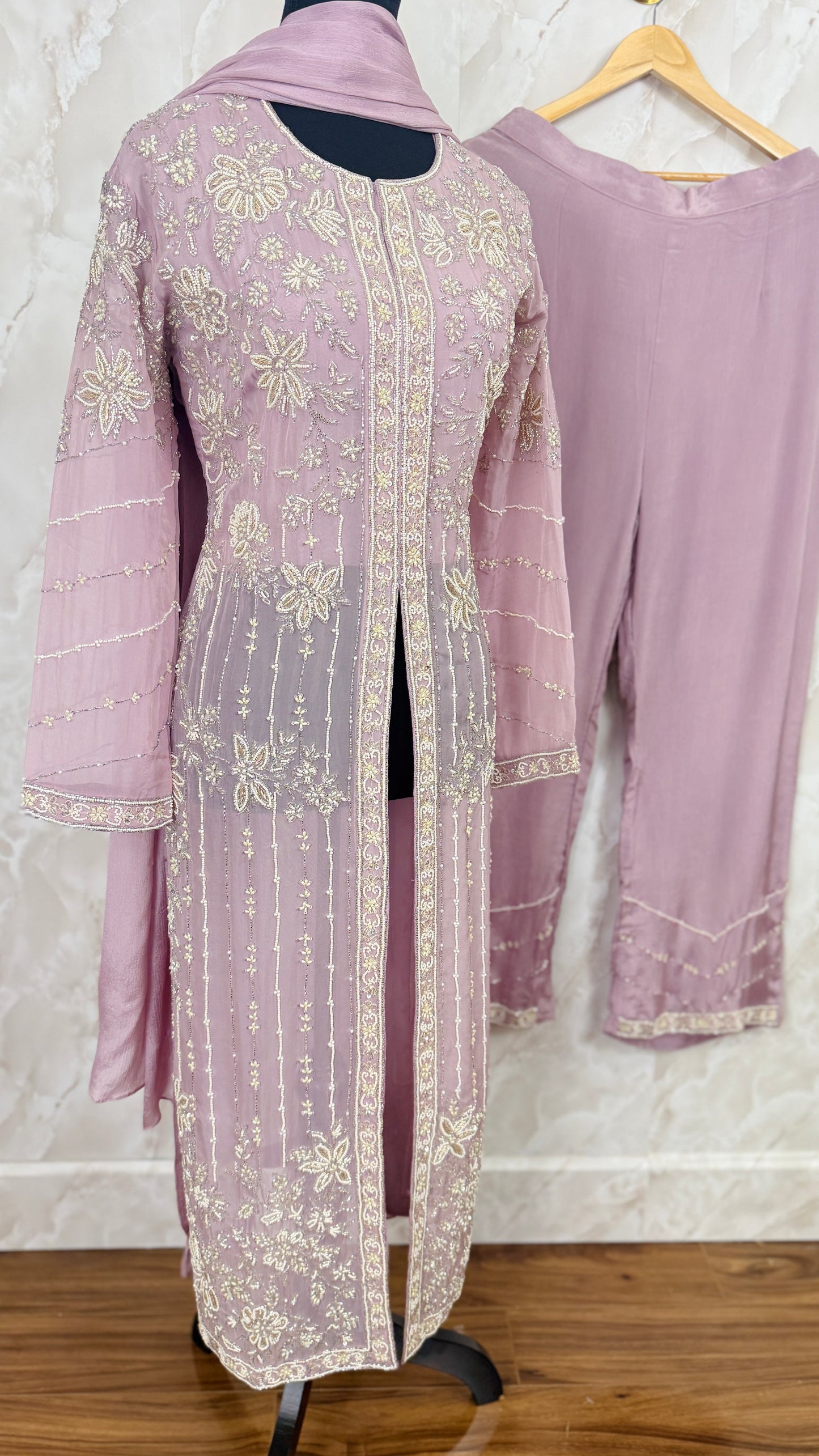 Heavy hand work front slit designer suit