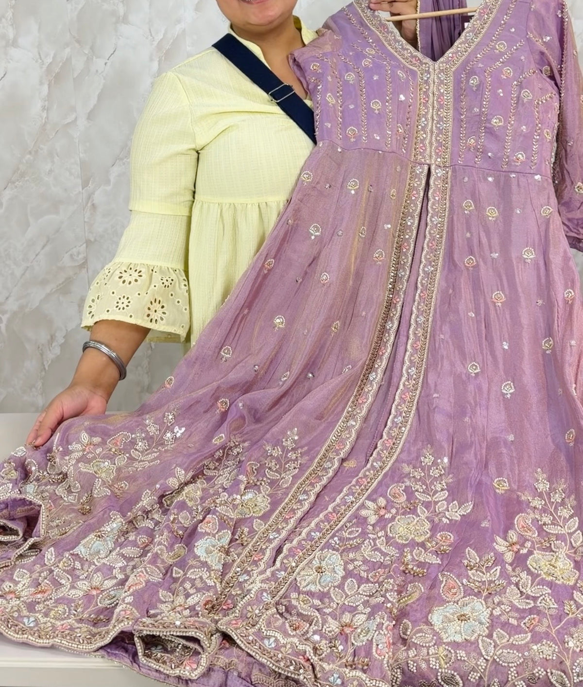 Shimmer silk front slit suit SF629
