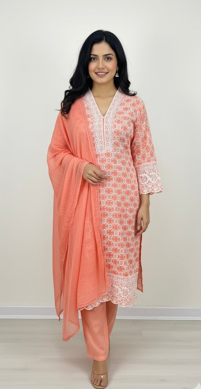 Pure cotton thread work suit