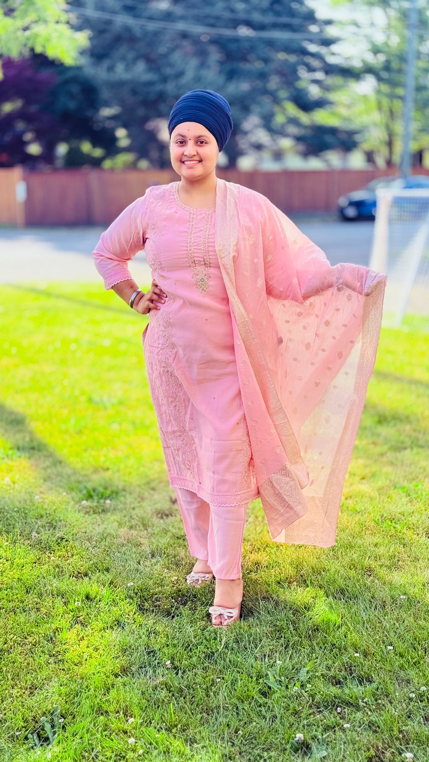 All over thread work suit with banarasi duptta