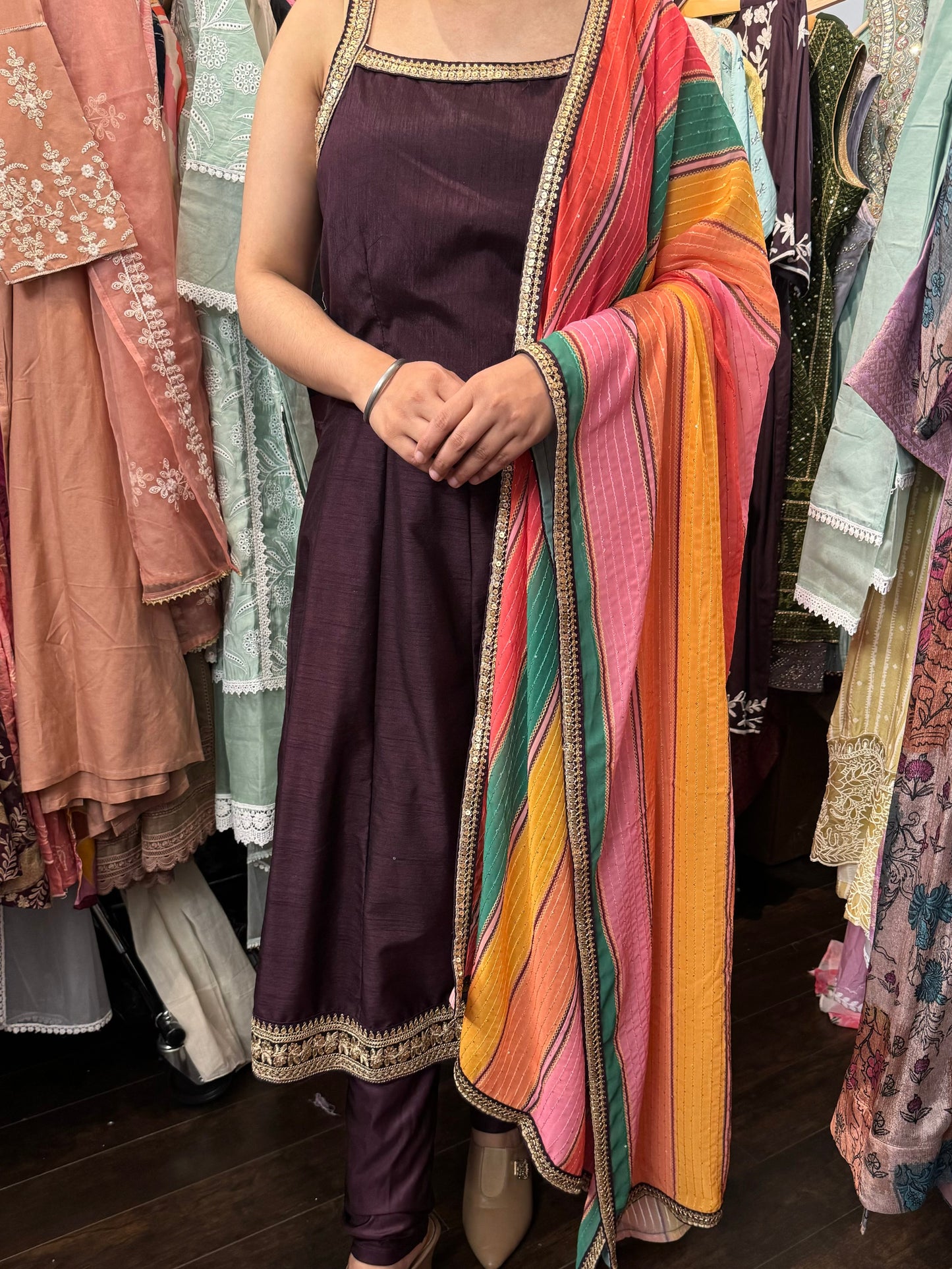 Silk anarkali with beautiful georgette sequins work duptta