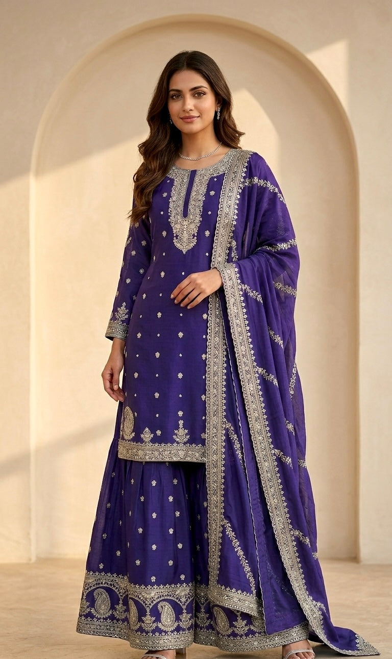 Chinnon embroidered garara suit