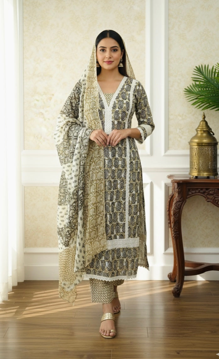 Pure cotton lace work suit