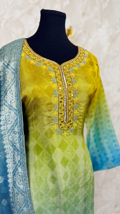 Shimmer silk banarasi touch suit