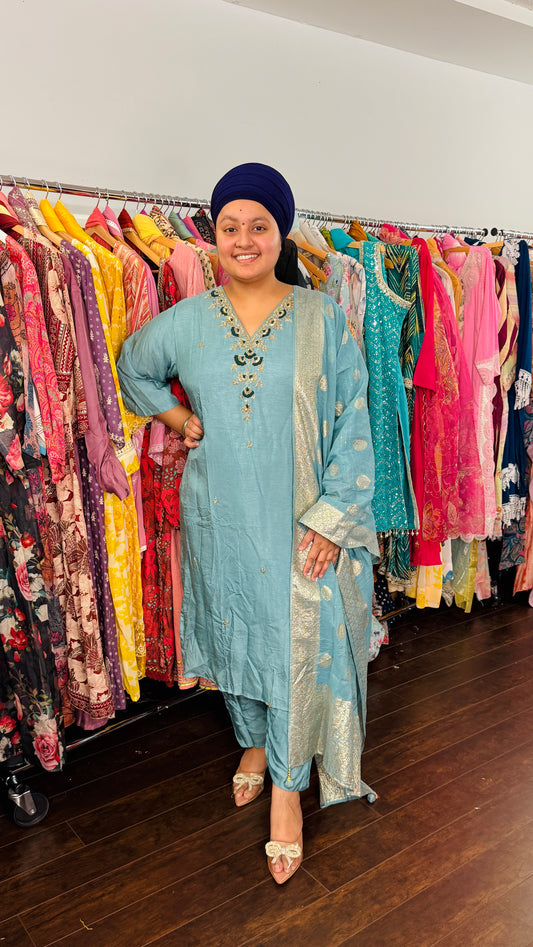 Silk bnarasi duptta suit