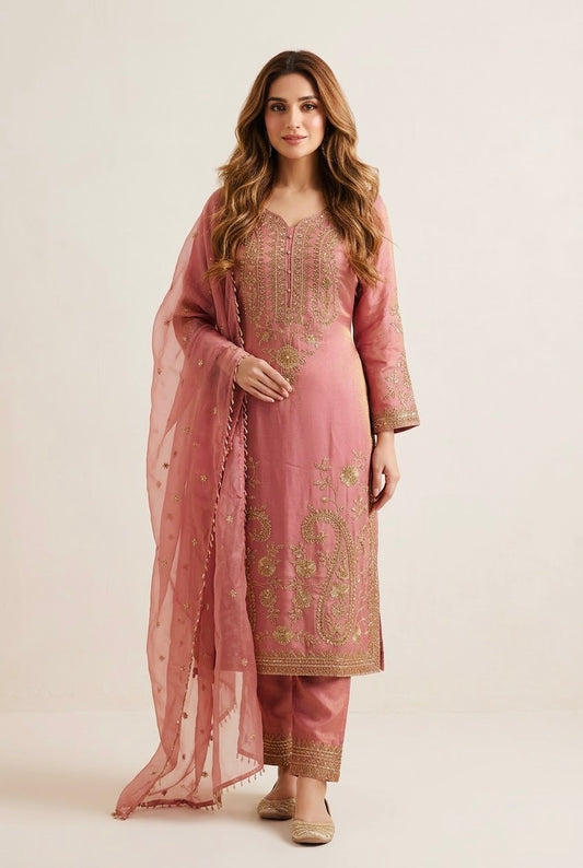 Shimmer silk pakistani pant suit SF684