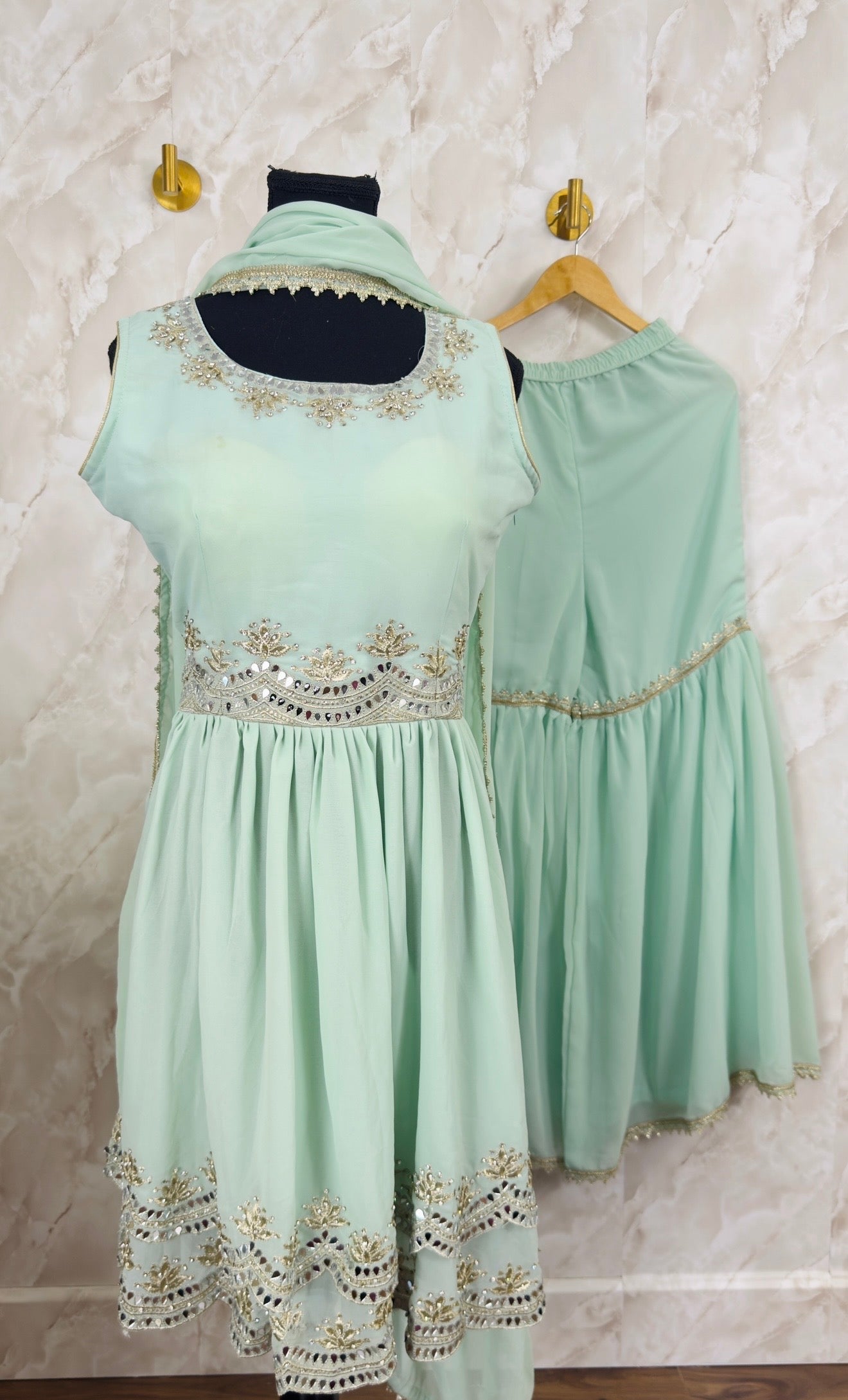 Georgette peplum style mirror work garara suit