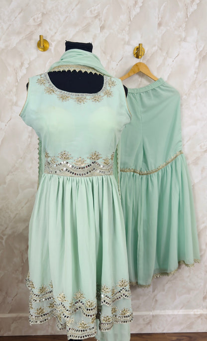 Georgette peplum style mirror work garara suit