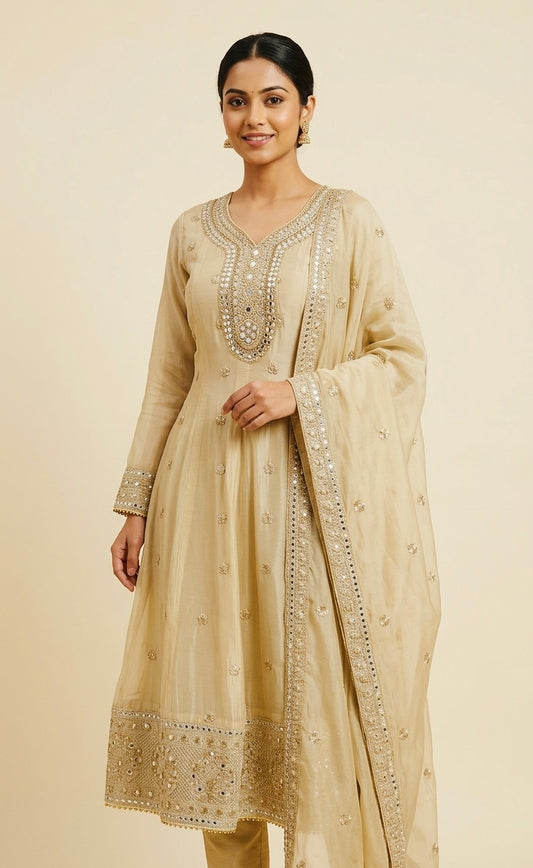 Pure chinnon party wear anarkali