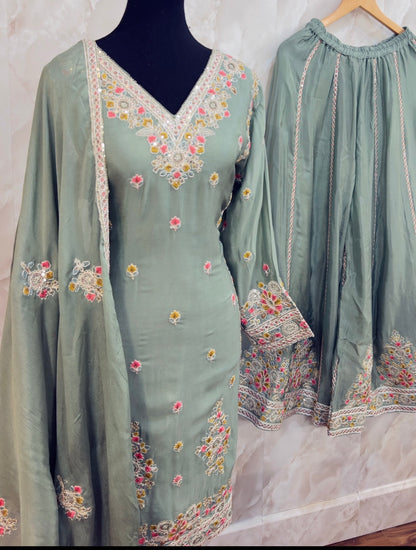 Pure chinnon sharara suit