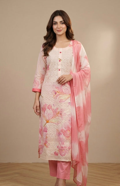 Cotton printed and sequins work suit