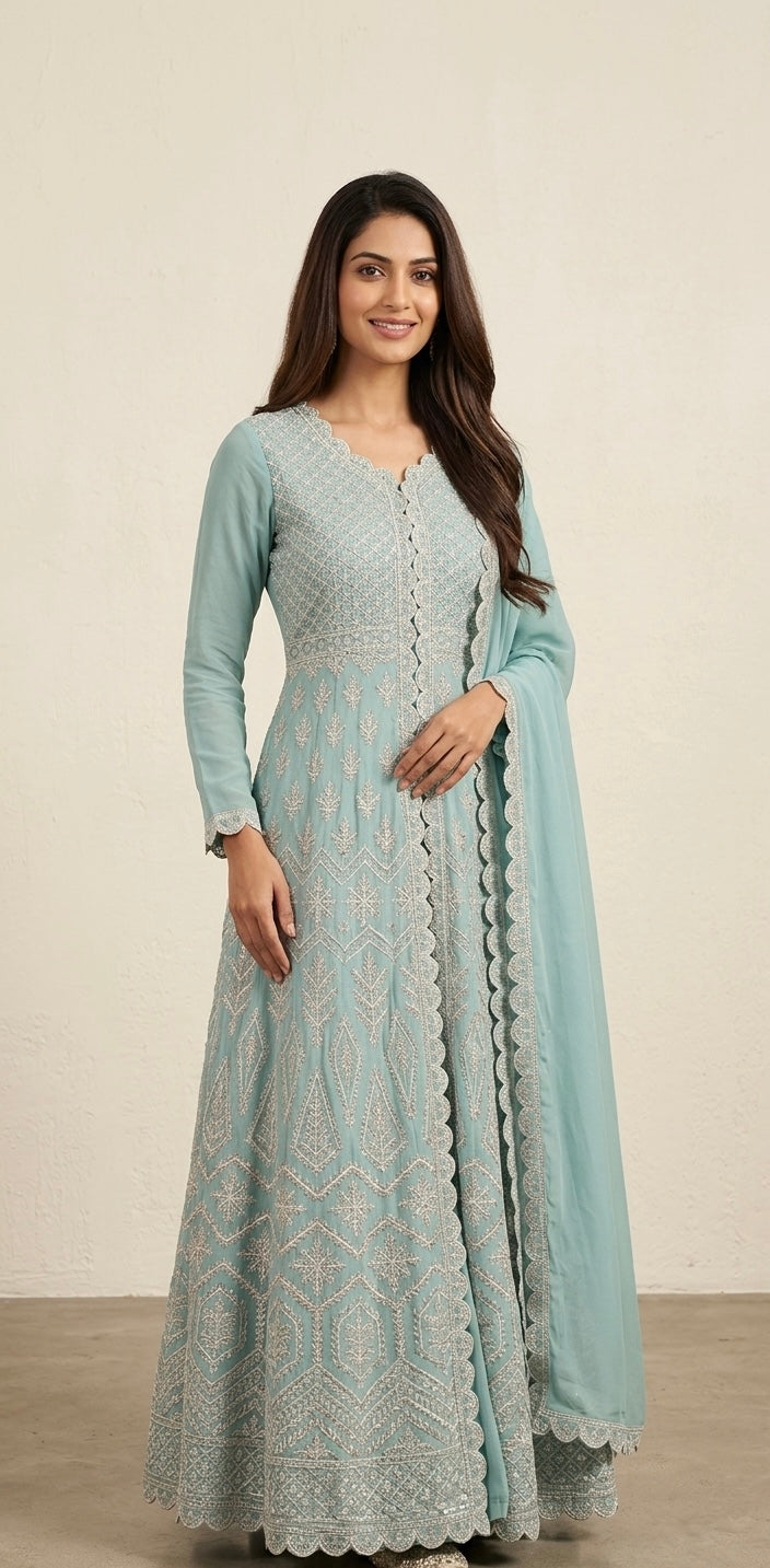 Georgette front silk frock suit