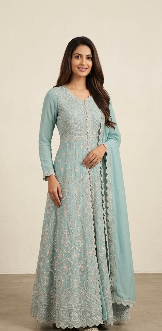 Georgette front silk frock suit
