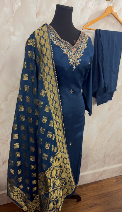 Silk banarasi pants suit