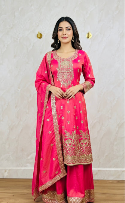 Shimmer silk party wear sharara suit SF446
