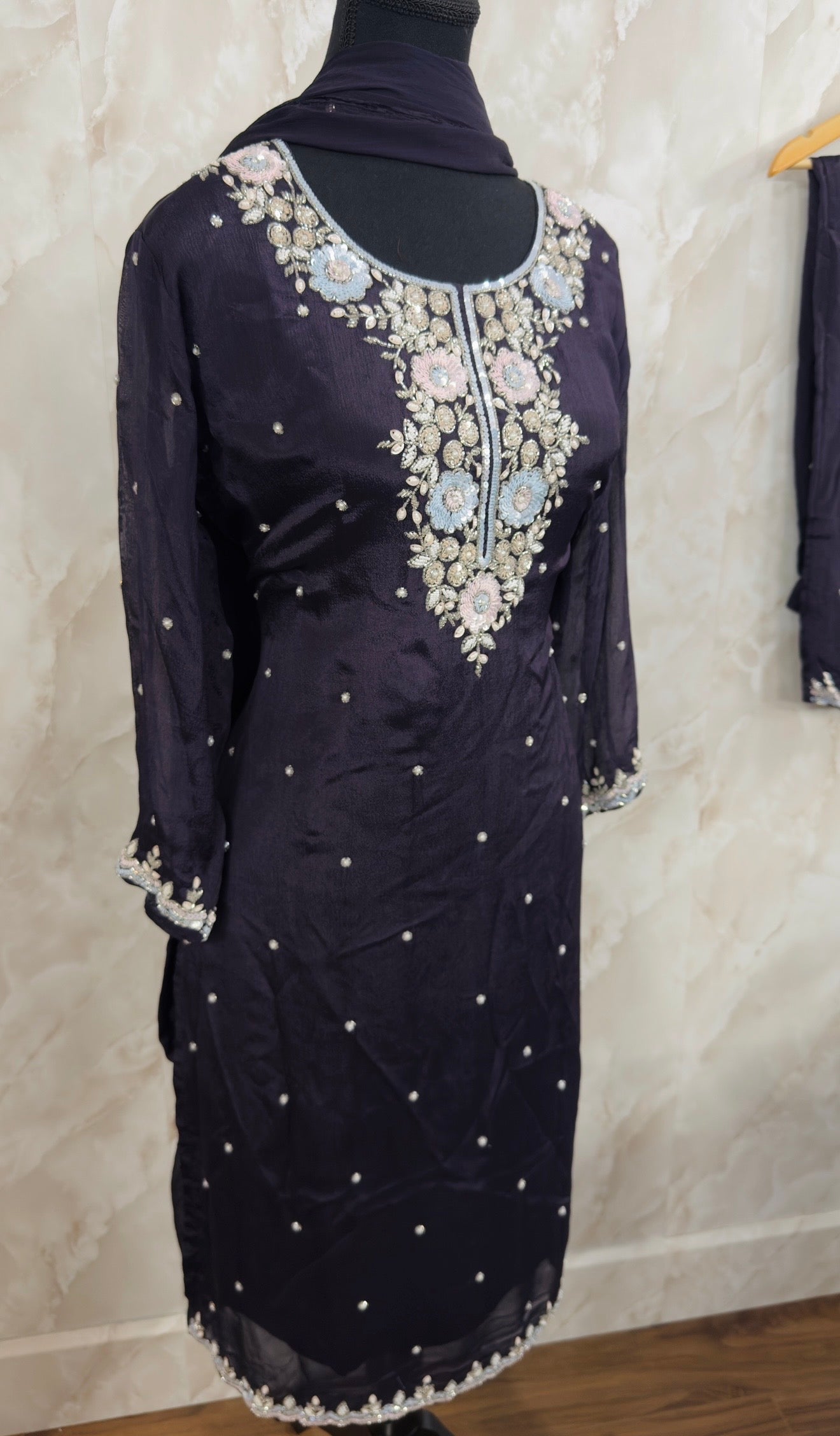 Pure chinnon handwork plazzo suit