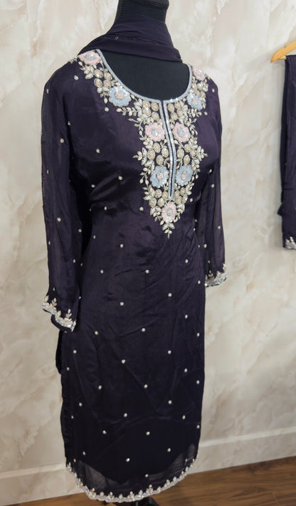 Pure chinnon handwork plazzo suit