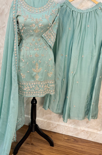 Pure organza satin party wear sharar suit