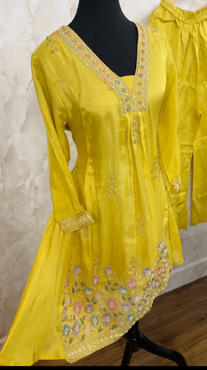 A- line shimmer silk plazzo suit
