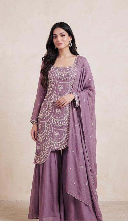 Pure chinnon sharara suit
