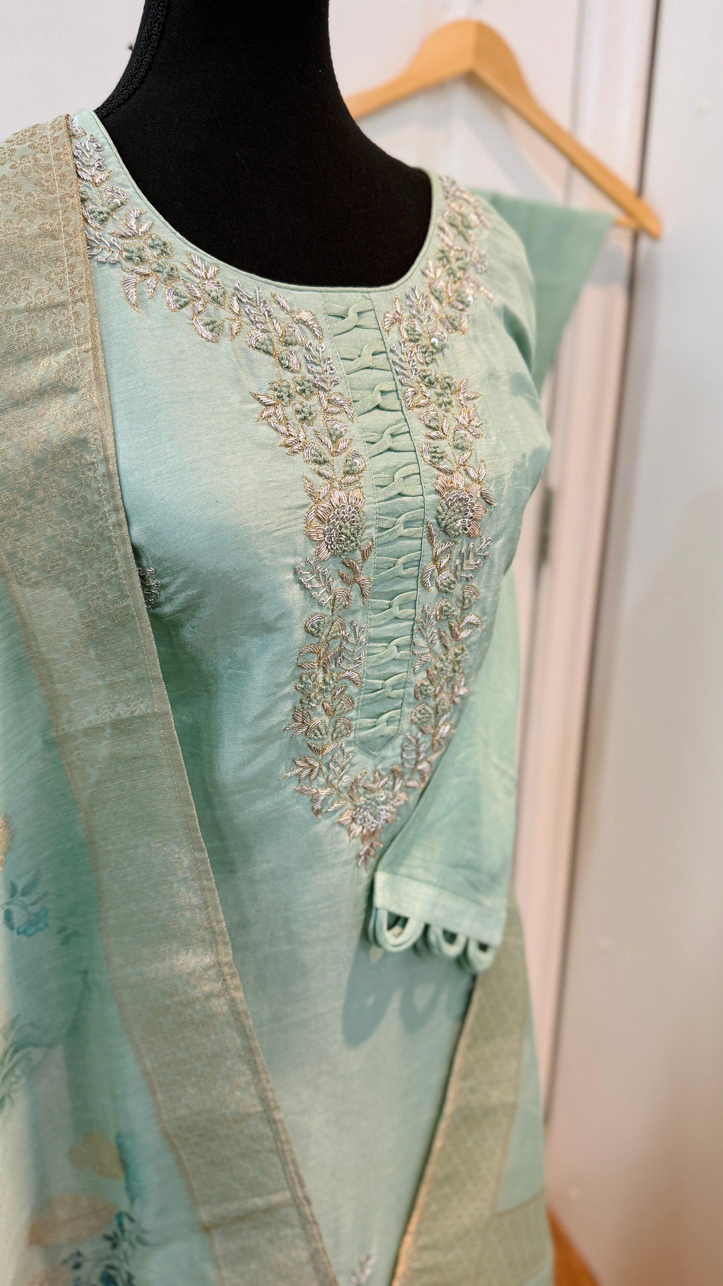 Silk suit with designer duptta