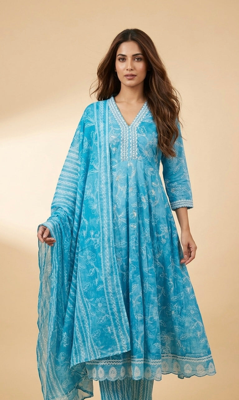 Rayon cotton anarkali suit