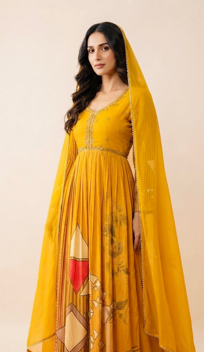 Beautiful pure fabric frock suit SF457