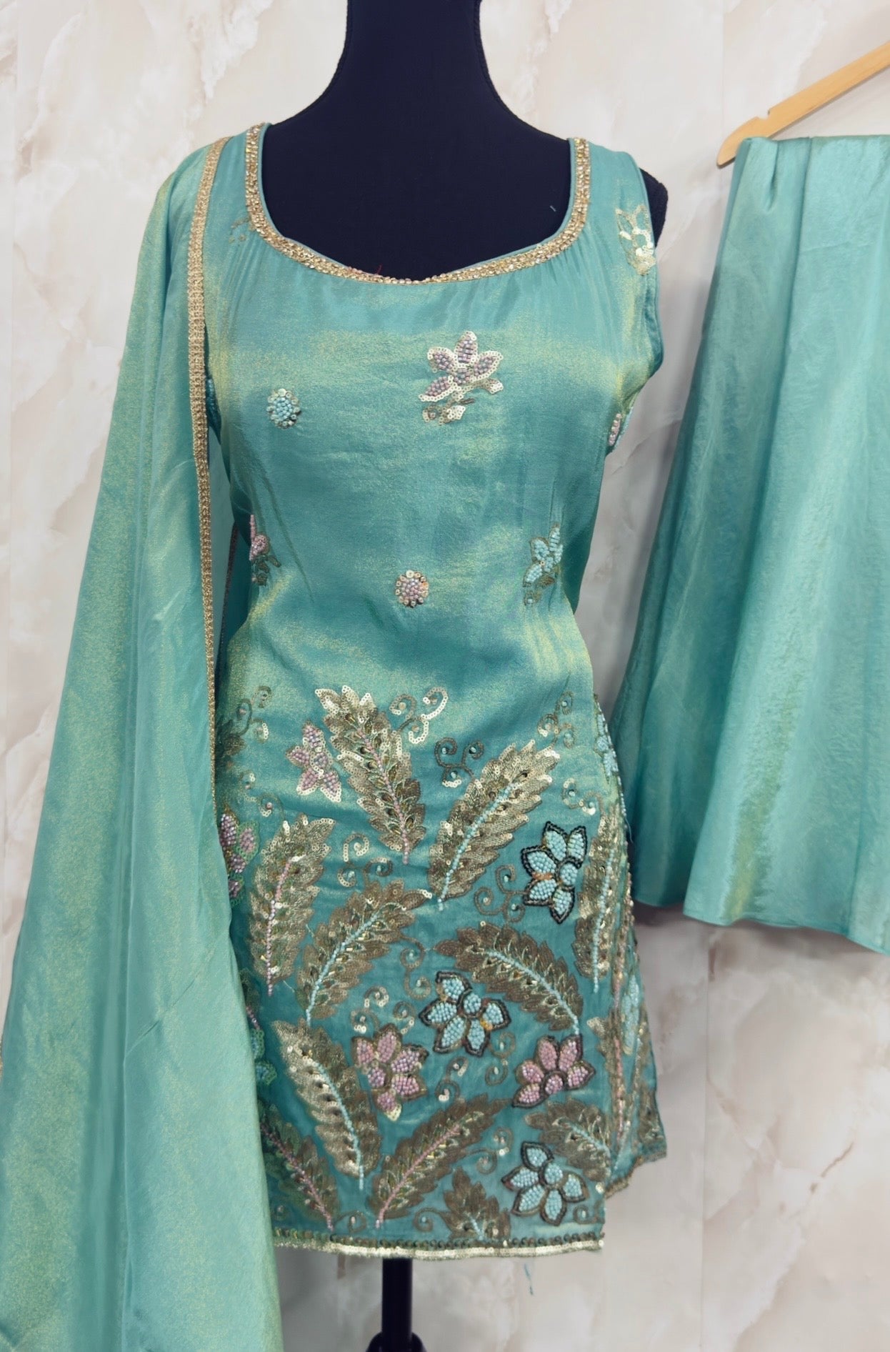 Shimmer silk sharara suit