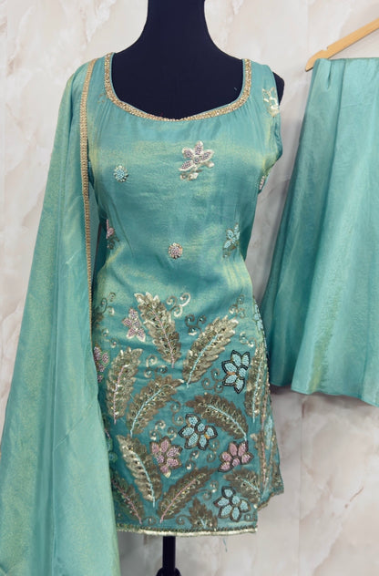 Shimmer silk sharara suit