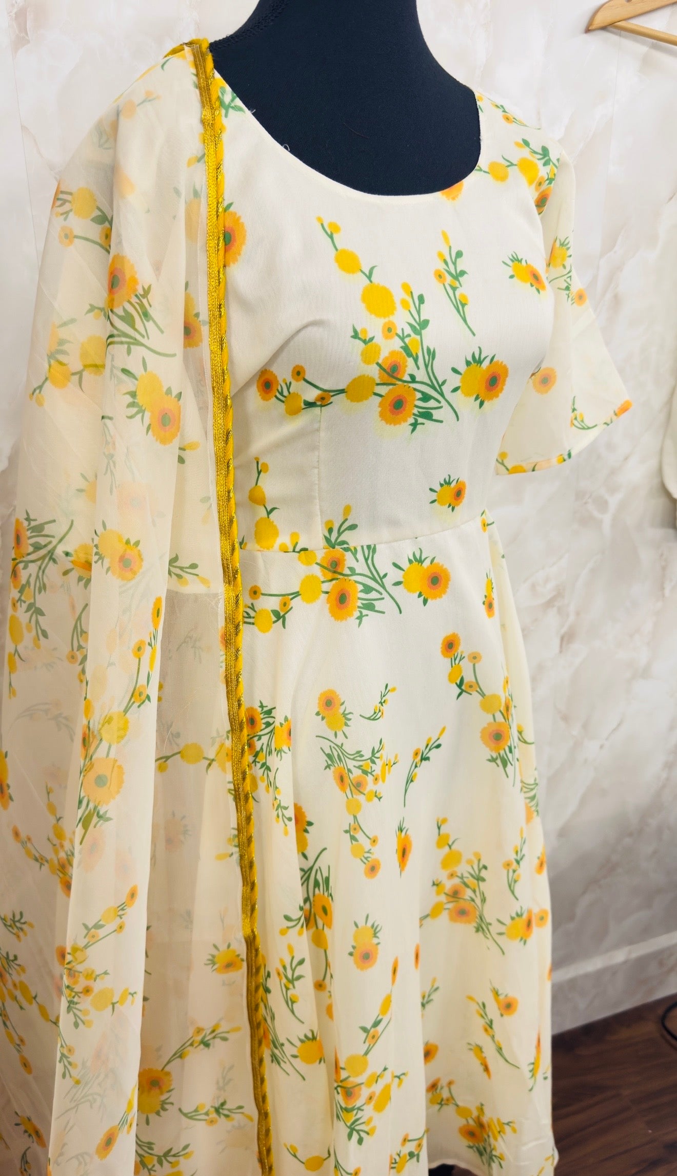 Chanderi silk anarkali with organza duptta and pants