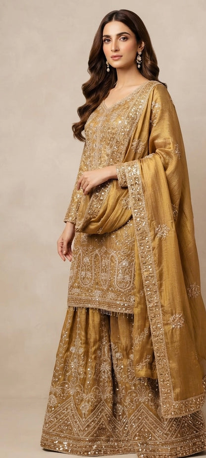Shimmer silk sharara suit