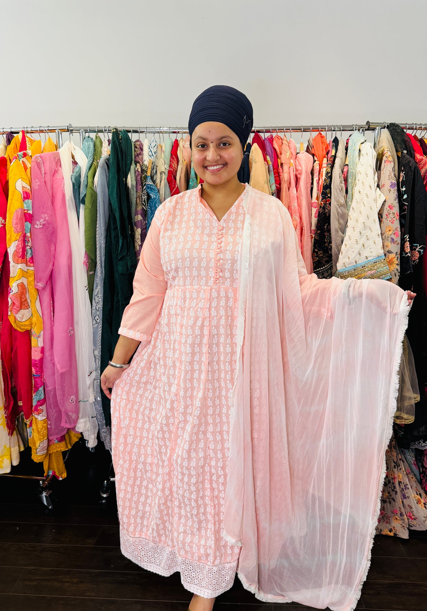 Pure cotton thread woth anarkali with chiffon duptta