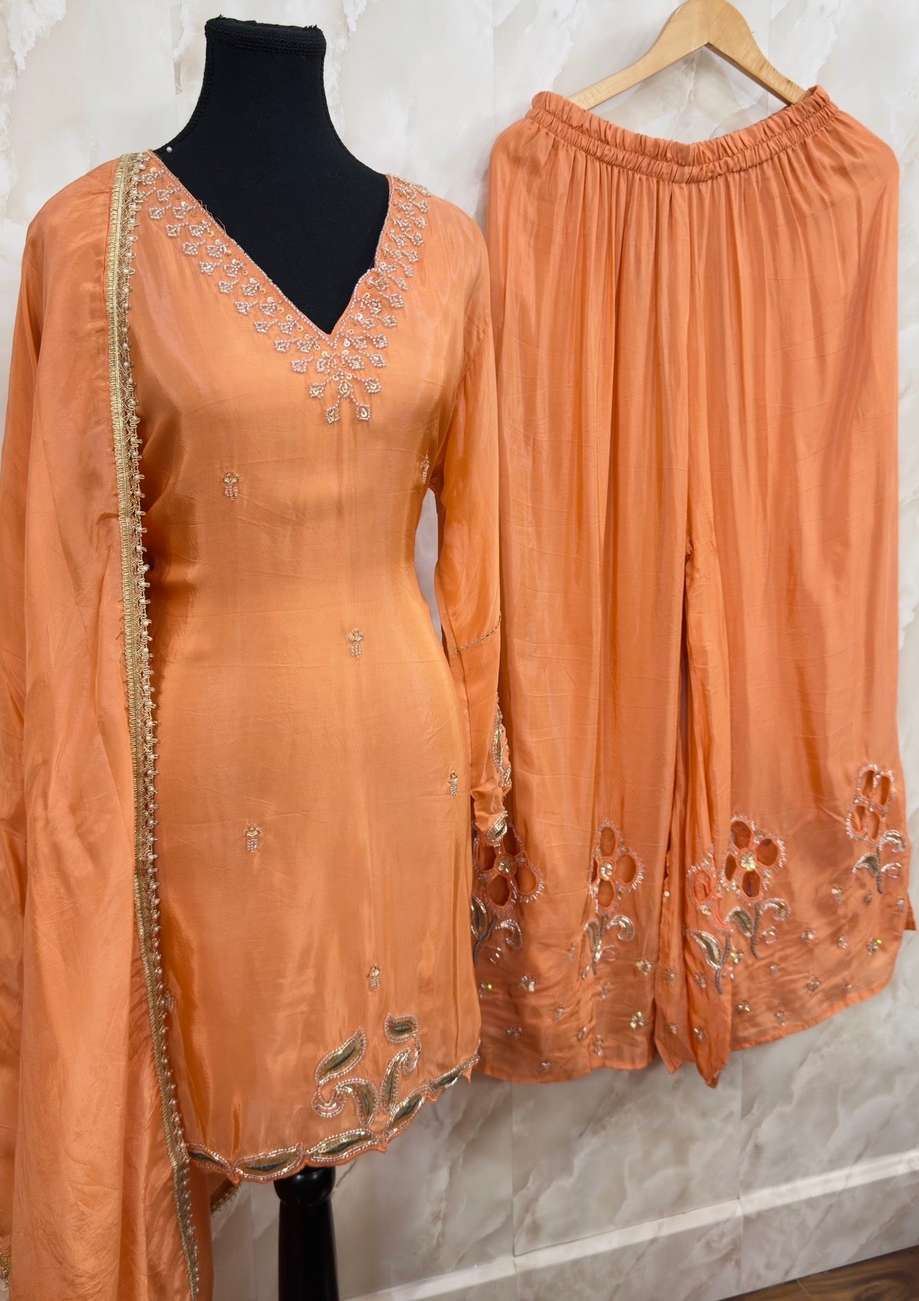 Crepe handwork party wear plazzo suit SF418