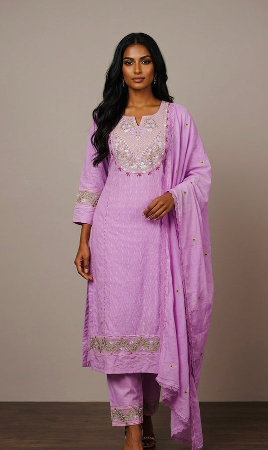 Pure cotton embroidered suit