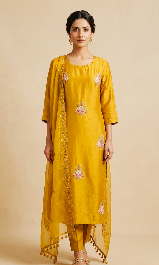 Silk handwork suit with beautiful embroidered duptta