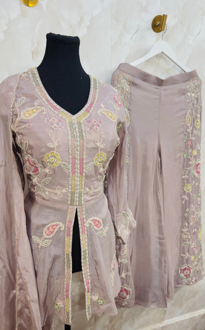 Designer front slit peplum sharara set