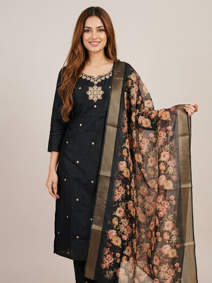 Black suit with printed duptta