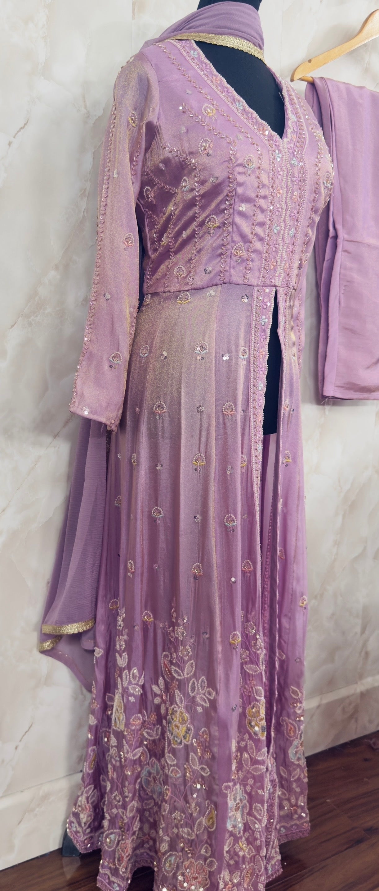 Front slit frock style suit with pants