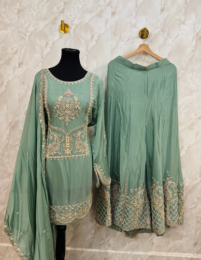 Pure chinnon party wear sharara suit