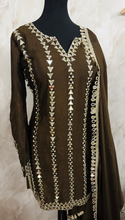 Chinnon mirror work farshi salwar suit