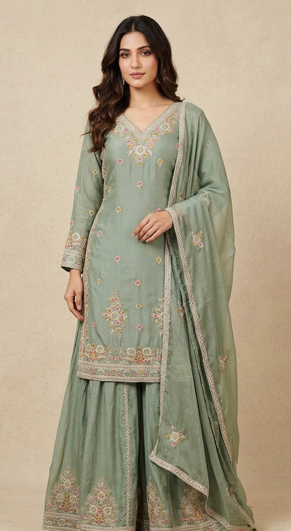 Pure chinnon sharara suit