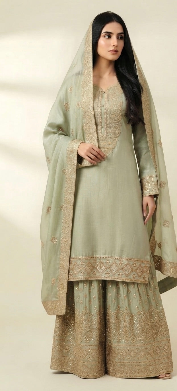 Pure chinnon party wear sharara suit SF526