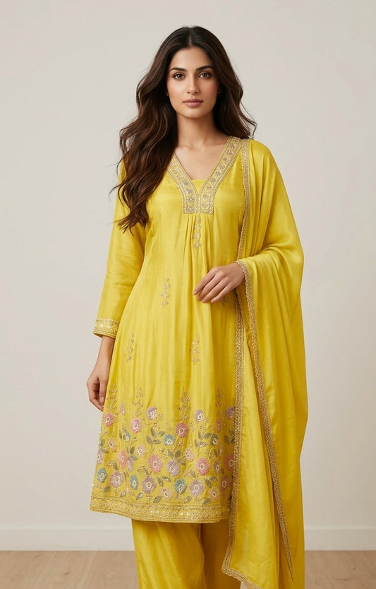 A- line shimmer silk plazzo suit