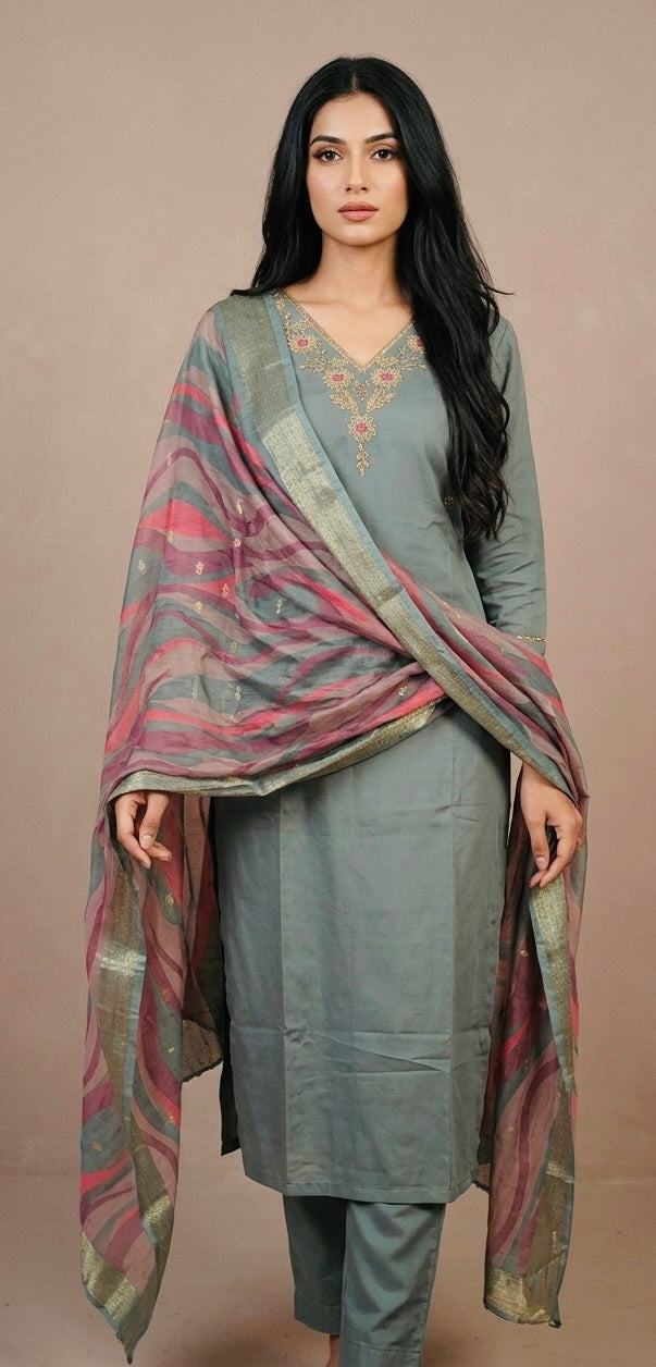 Roman silk pants suit