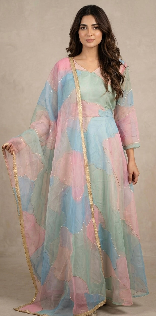 Organza multicoloured anarkali (no bottoms)