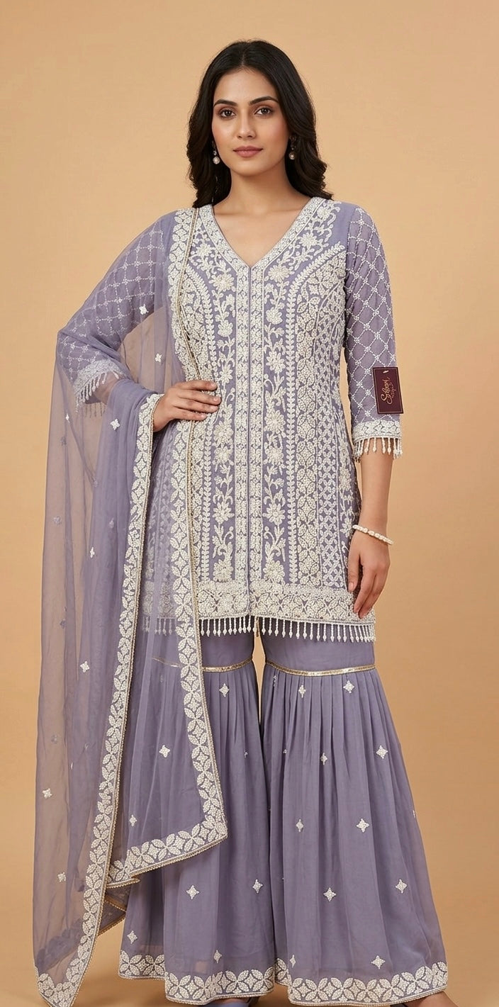 Georgette pearl work garara suit