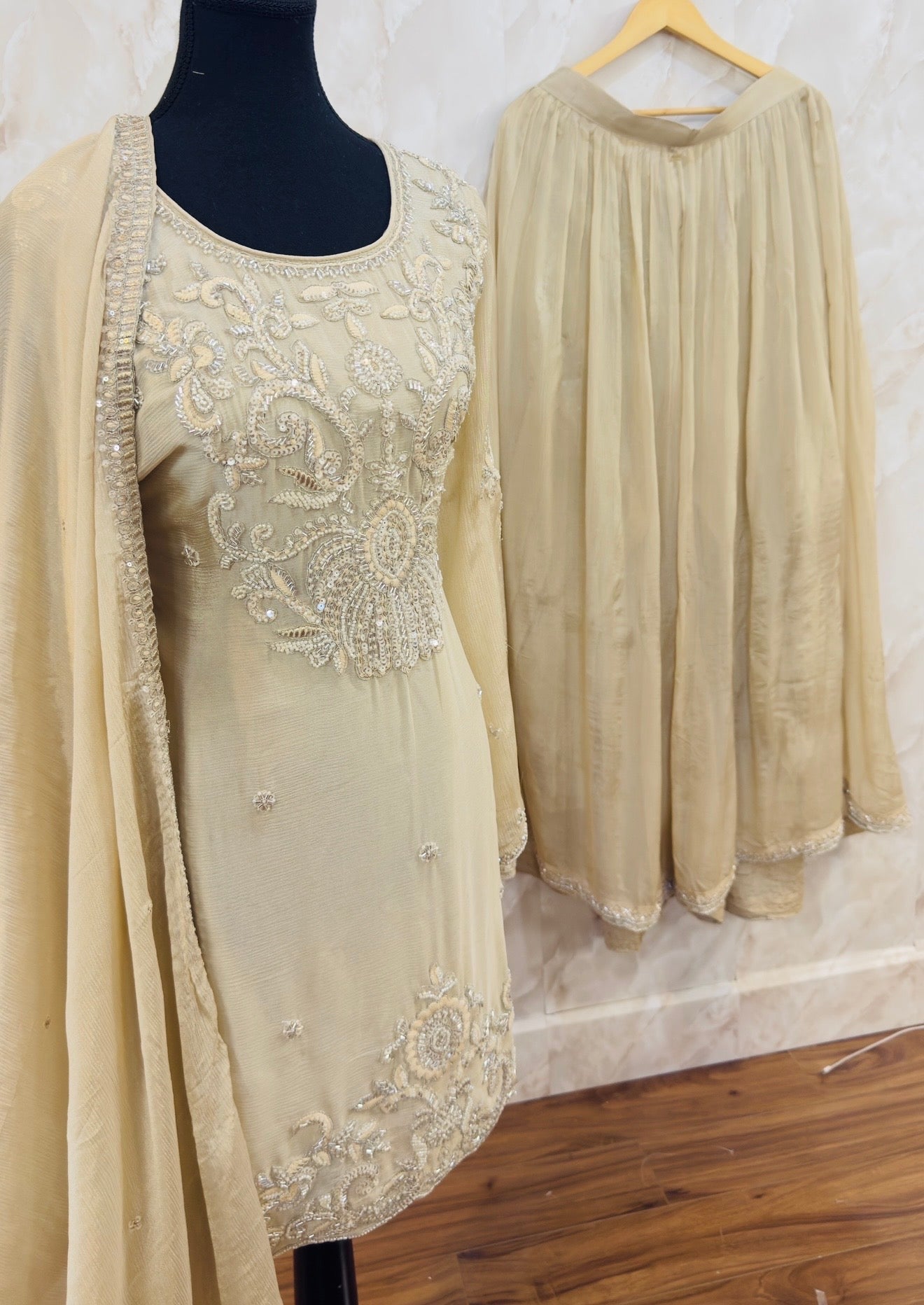 Pure chinnon sharara suit