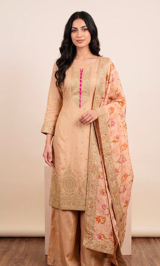 Shimmer silk designer duptta plazzo suit