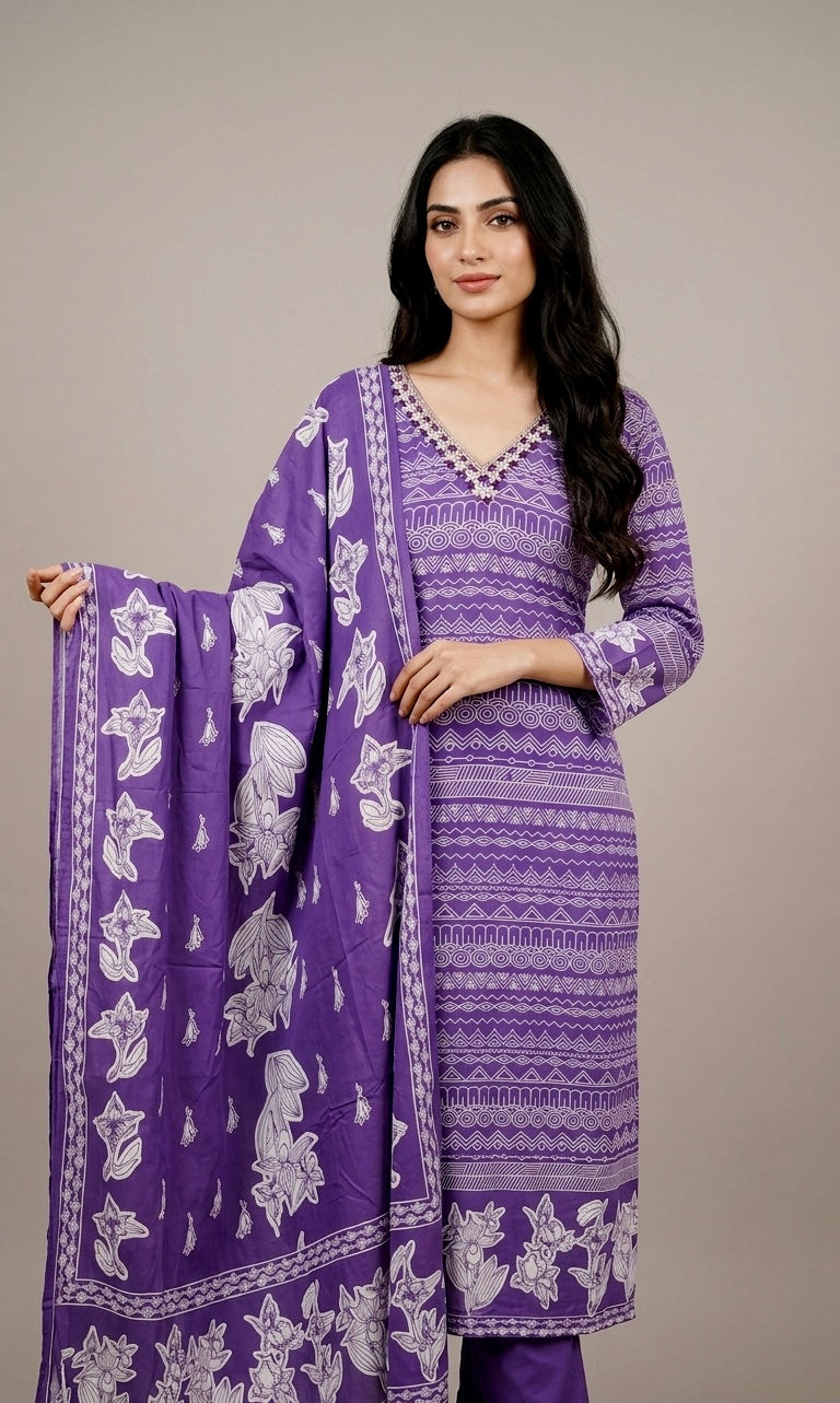 Pure crepe printed suit