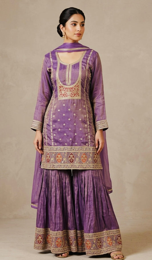 Shimmer silk embroidered garara suit SF463